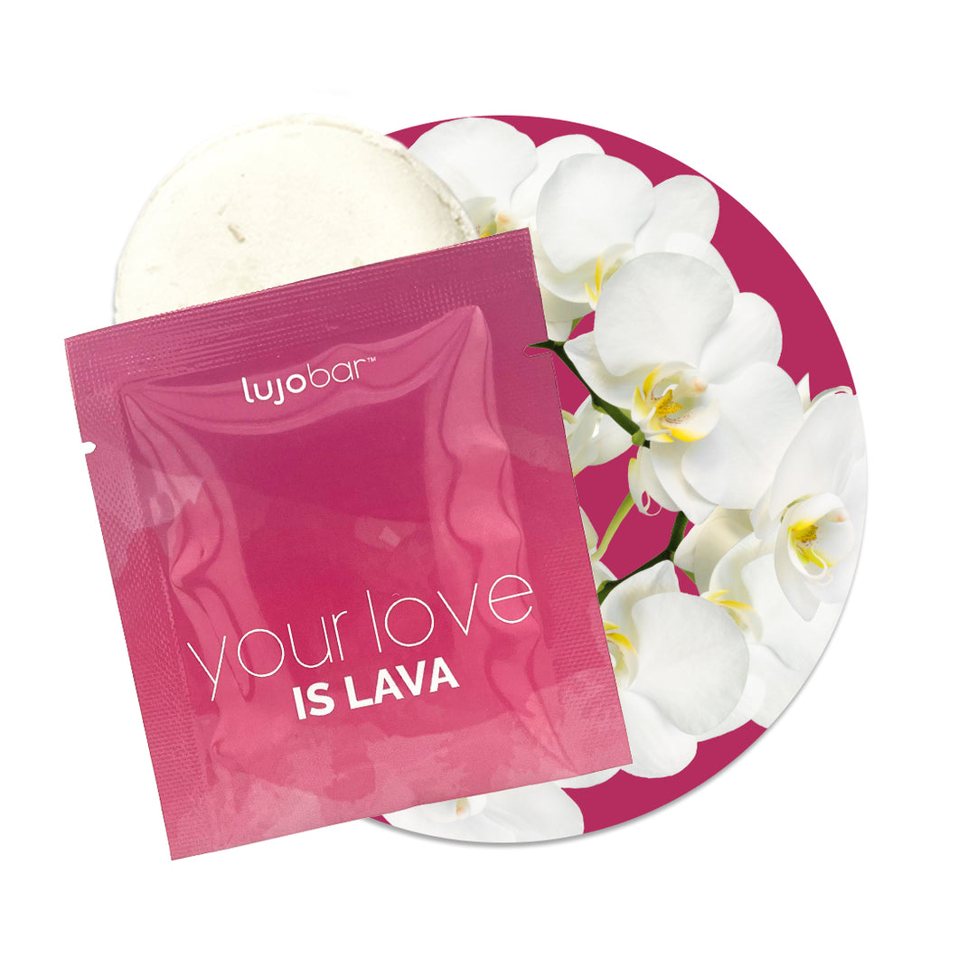 Orchid | lujo bar XOXO Shower Steamer | Phthalates Free, Cruelty Free, Vegan